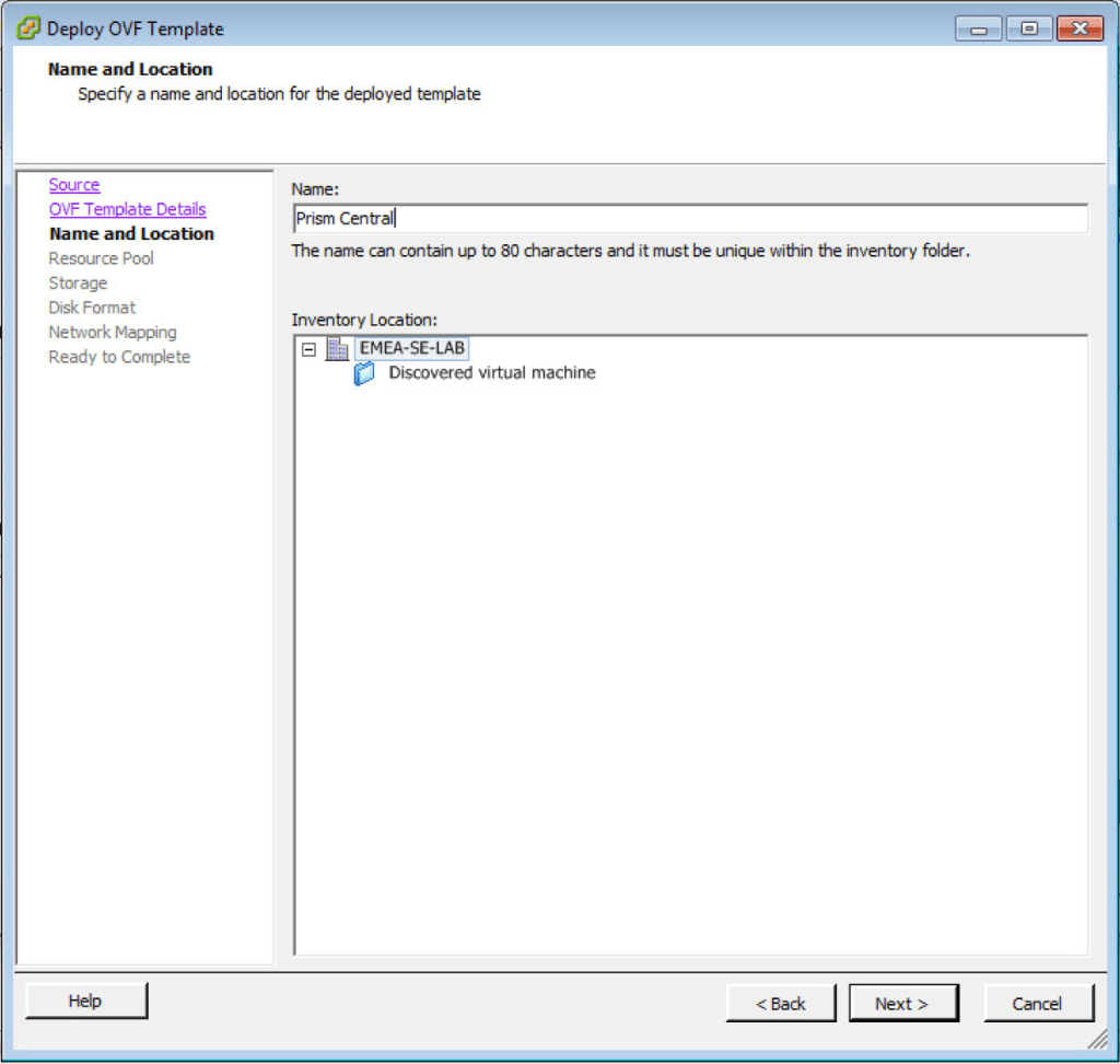 Prism Central - OVF Deployment - Naming